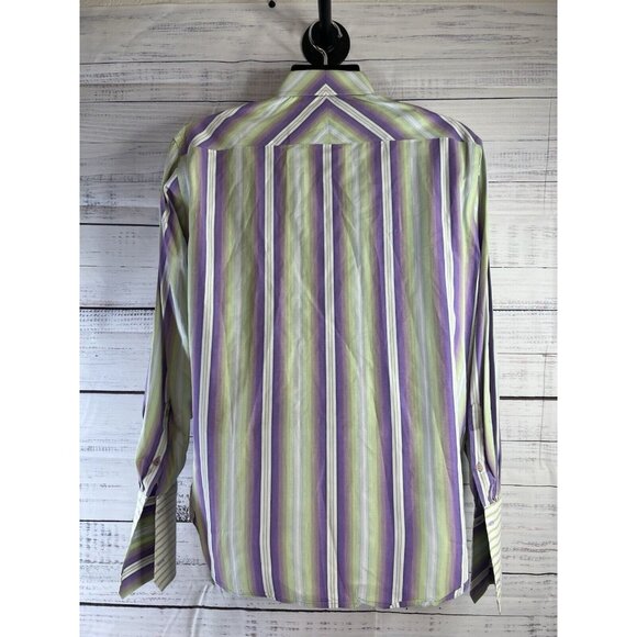 Robert Graham Dress Shirt Lime GreenPurple White Striped Colorful Button Down - Picture 5 of 16